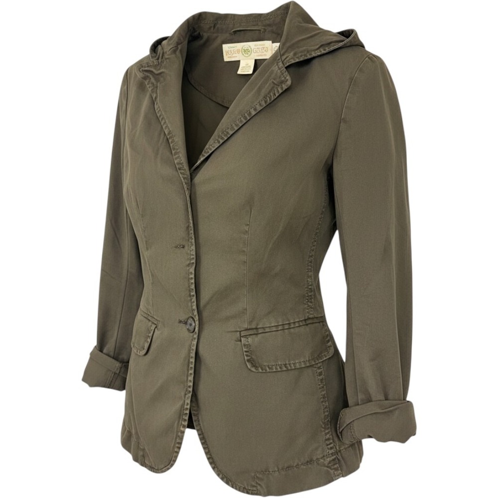 J.Crew Broken-In Chino Hooded Blazer Jacket Olive Green Twill‎ Size 2
